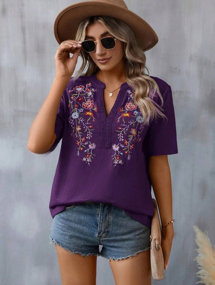 Fashion Flowers Embroidery shirt
