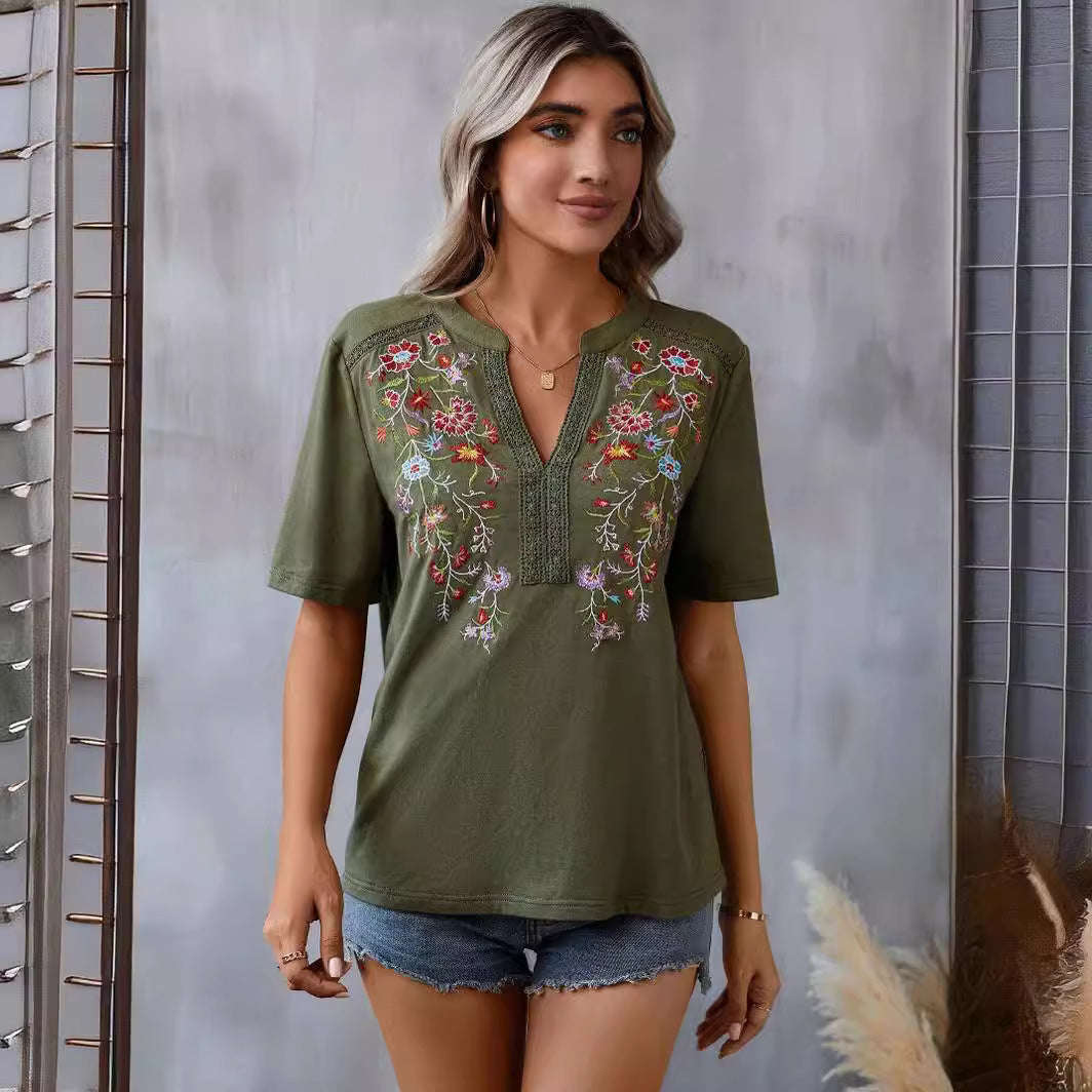 Fashion Flowers Embroidery shirt