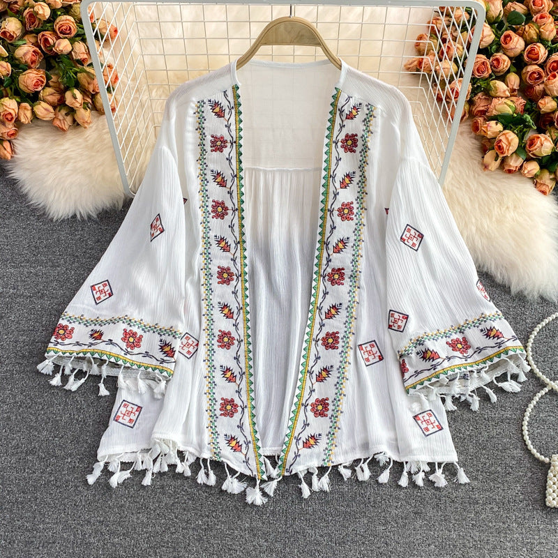Women's Boho Embroidered Shawl Sun Top