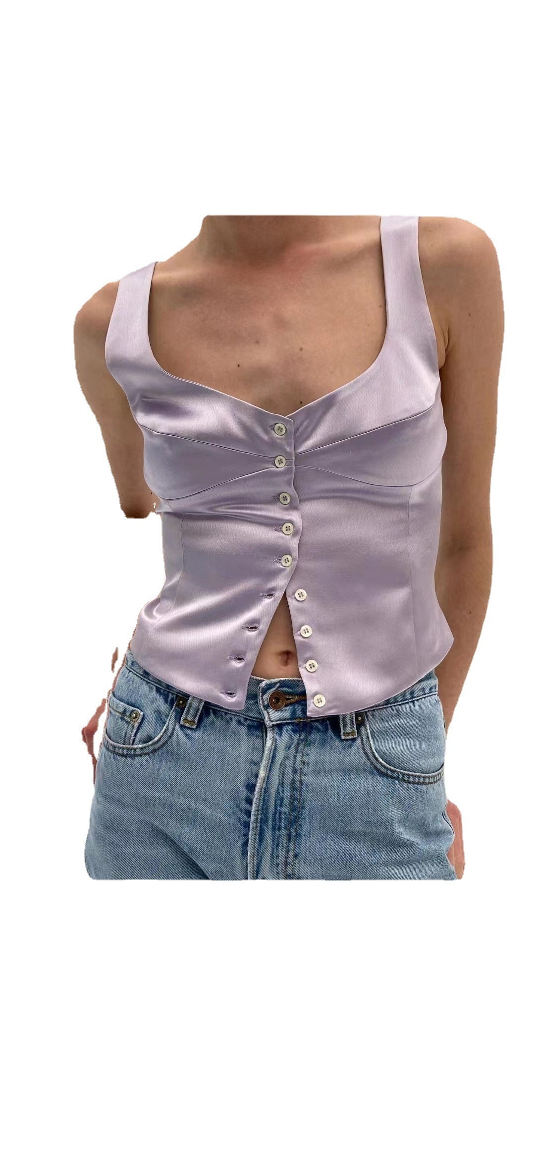 Square-neck Small Slip Top Button Backless Sleeveless Vest