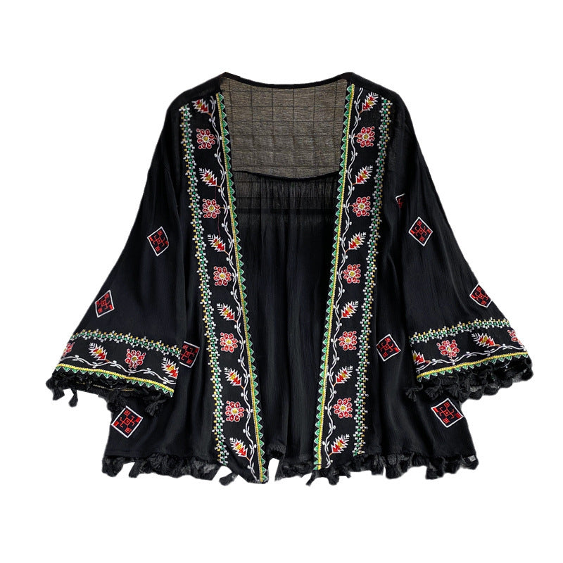 Women's Boho Embroidered Shawl Sun Top