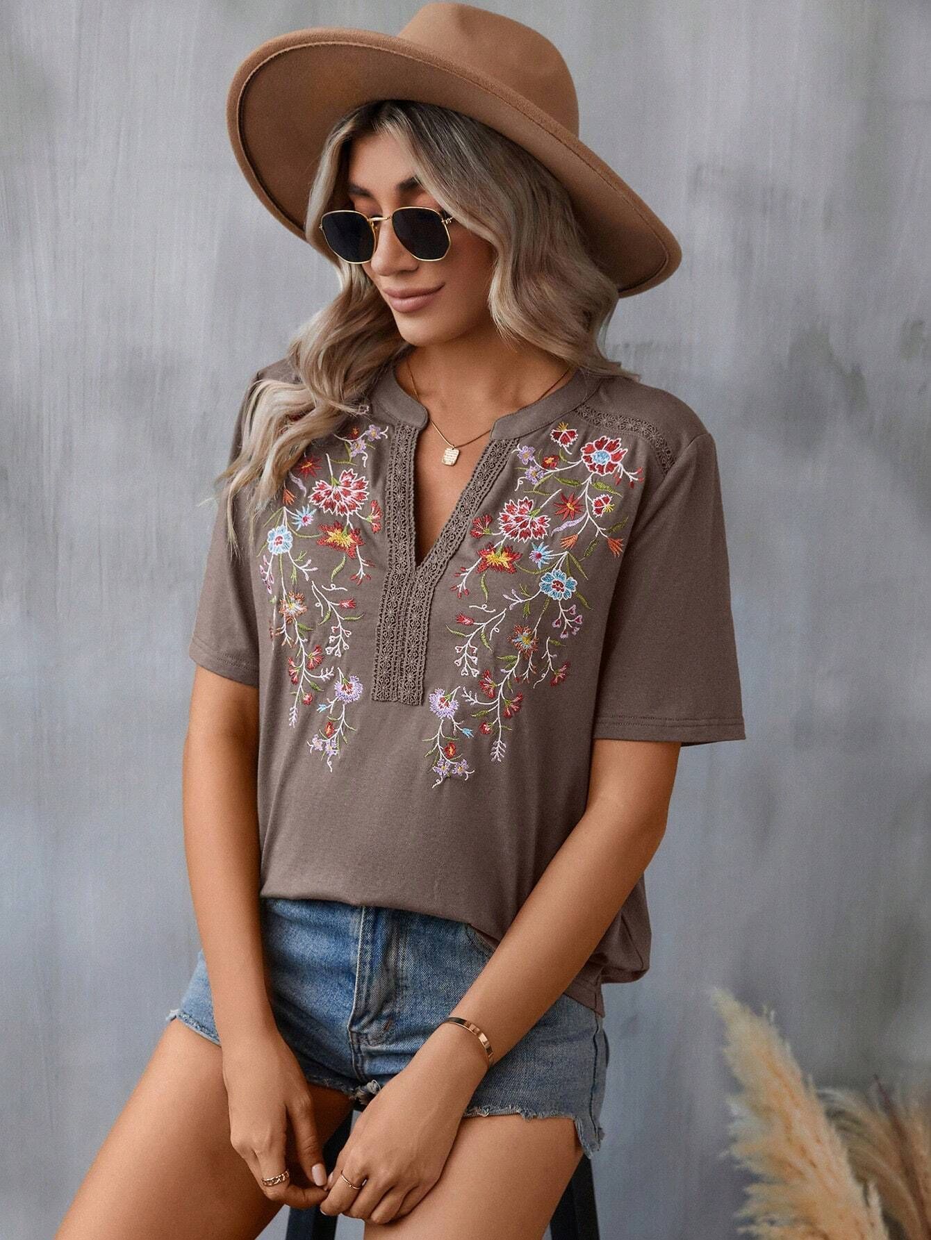Fashion Flowers Embroidery shirt