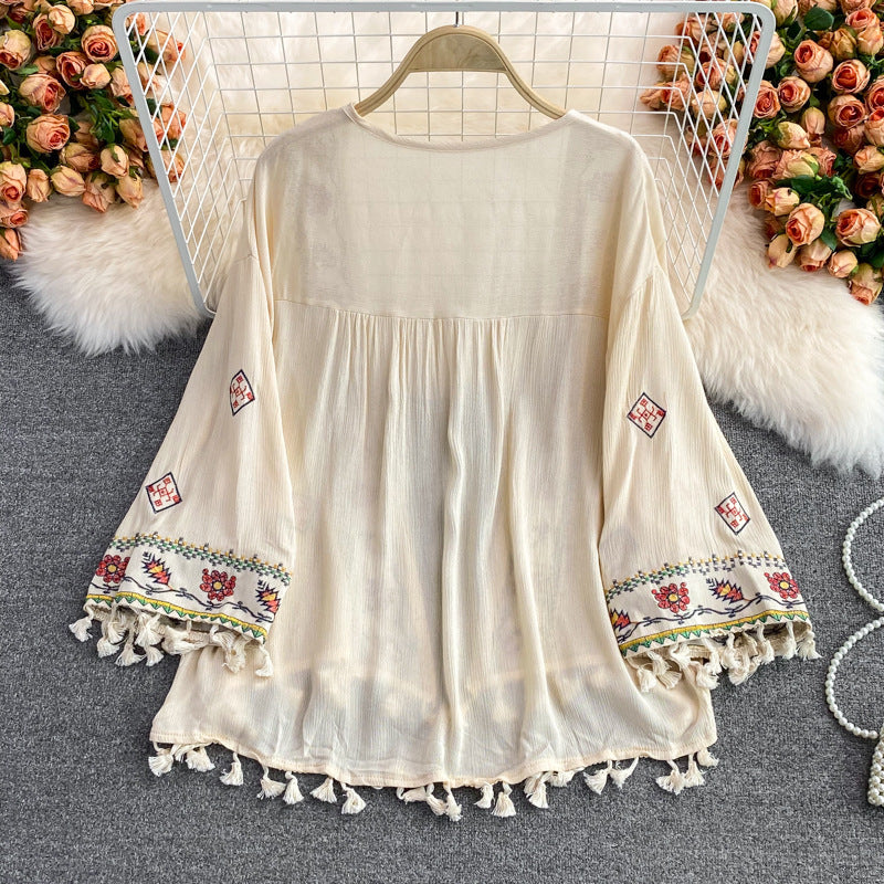 Women's Boho Embroidered Shawl Sun Top