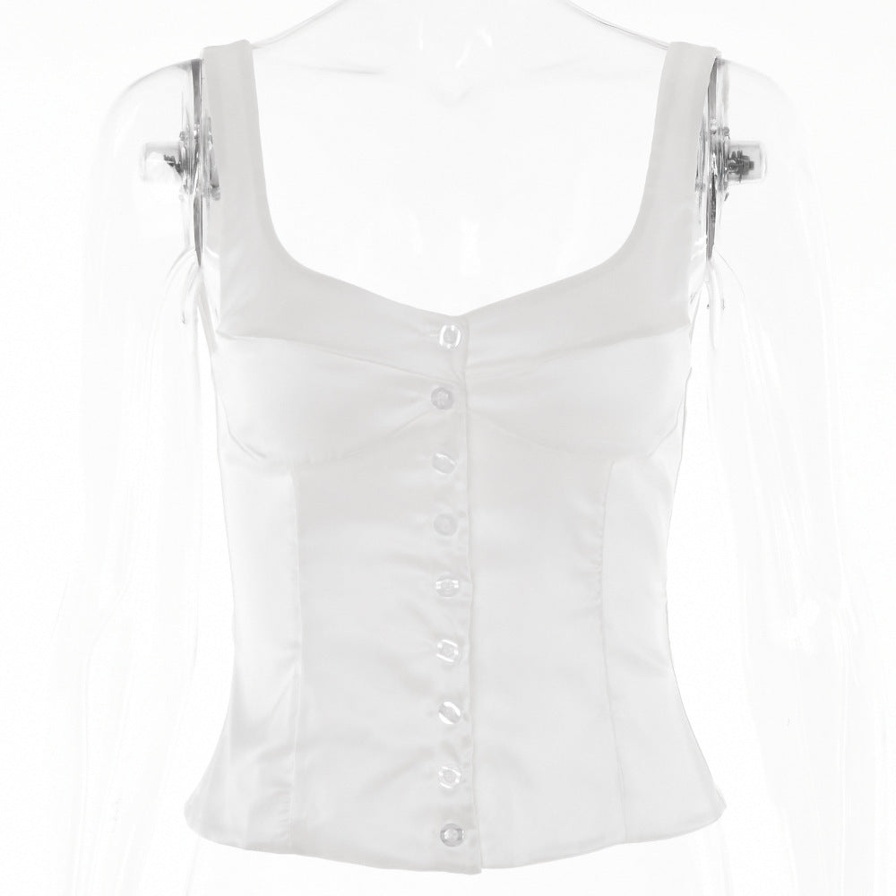Square-neck Small Slip Top Button Backless Sleeveless Vest