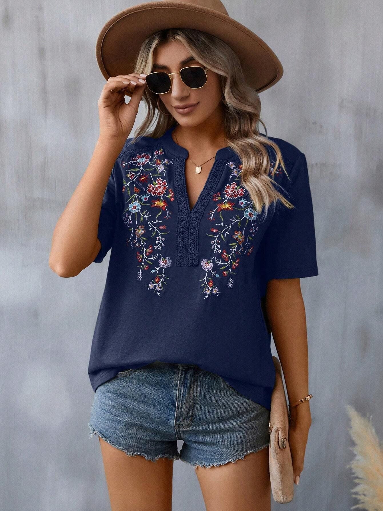 Fashion Flowers Embroidery shirt