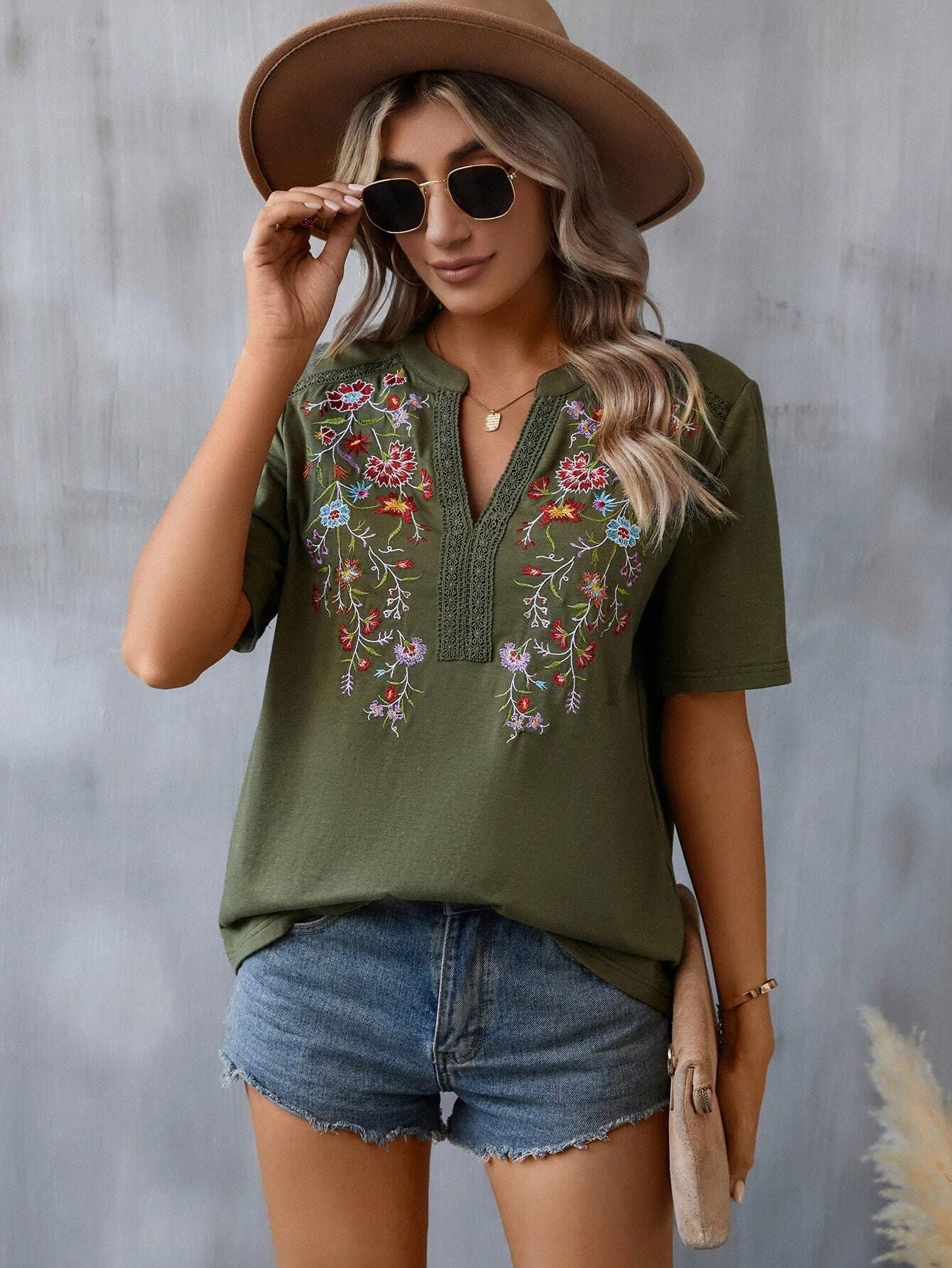 Fashion Flowers Embroidery shirt
