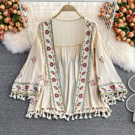 Women's Boho Embroidered Shawl Sun Top