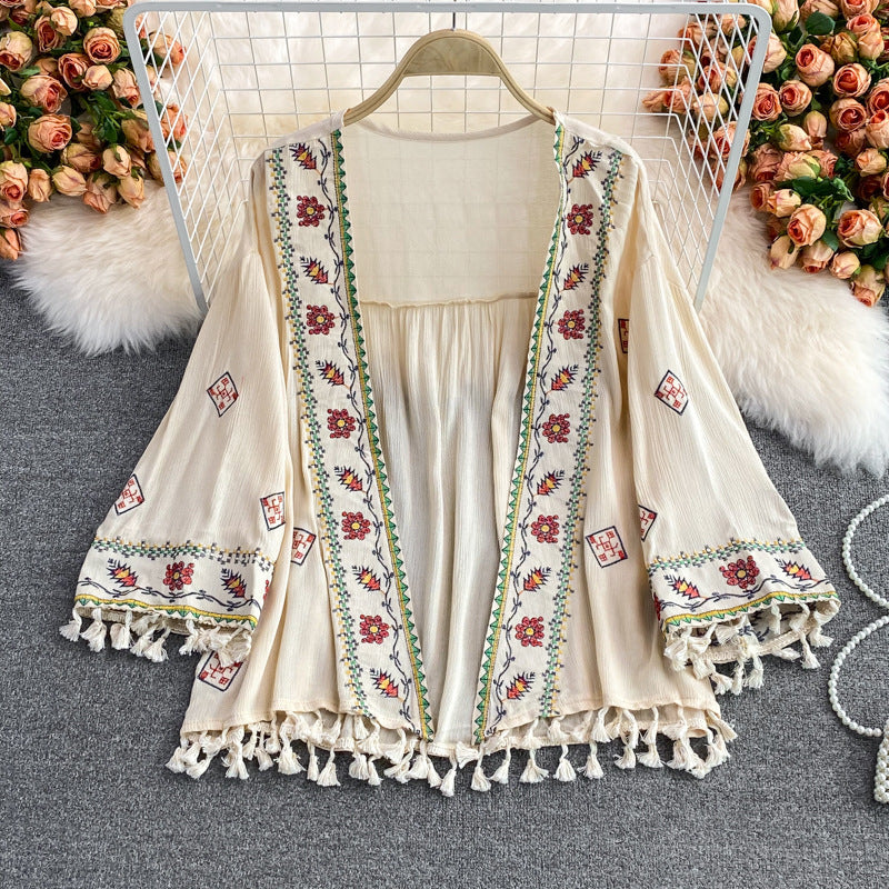 Women's Boho Embroidered Shawl Sun Top